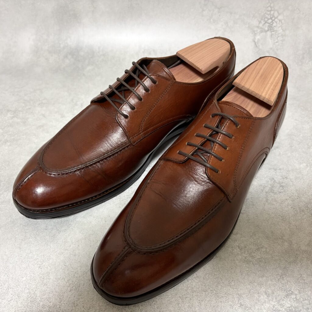 革靴 リペア後 Uチップ ブラウン 補色 クリーム仕上げ ツヤ出し